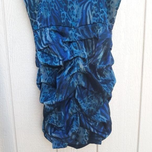 Vtg 90's Grunge Clubbing Metallic Animal Ruched Strappy Mini Dress Blue Sz 12 - Picture 7 of 8